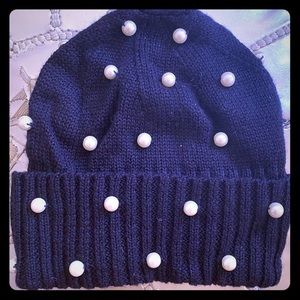 Azeeza navy beanie with pearls